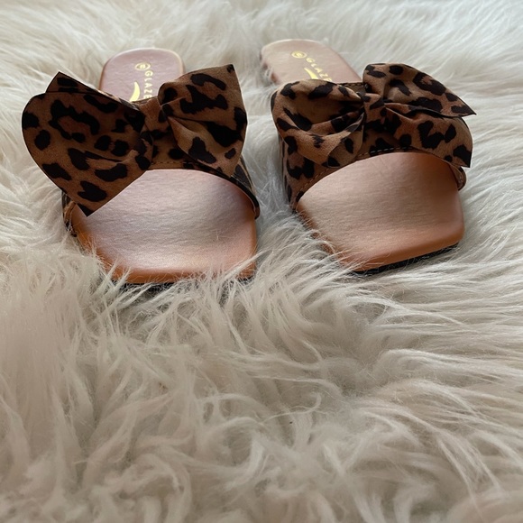 Leopard Bow Square Toe Slide Sandals - Picture 9 of 16